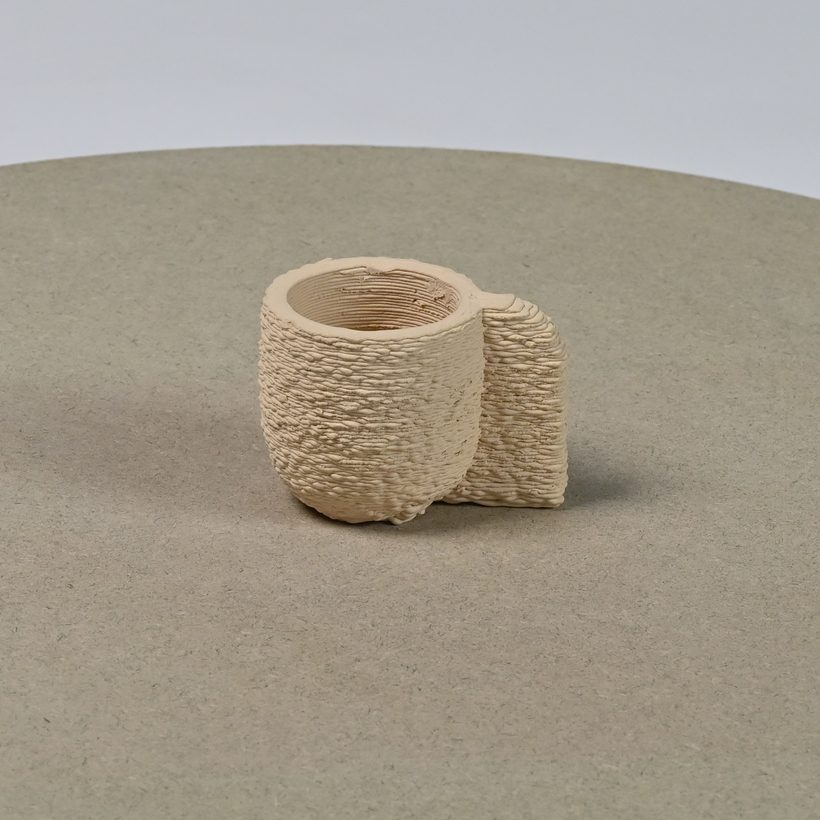 Printed ceramic cup on a turntable