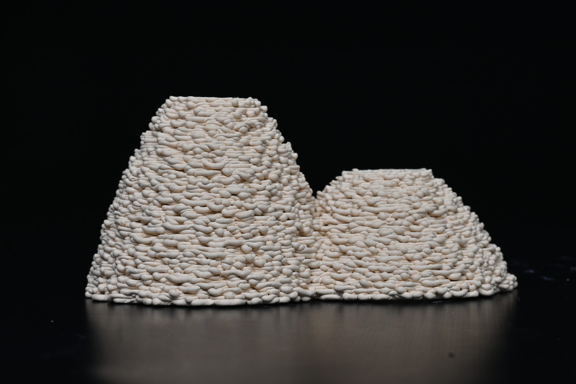 Unglazed printed test form, its coiled extrusion lines left visible
