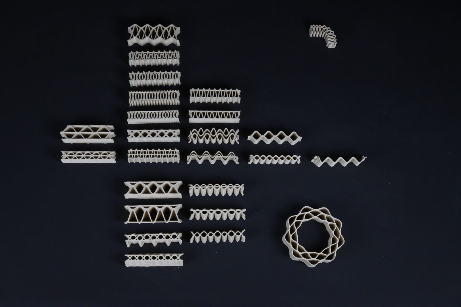 Printed test pieces, exploring wall patterns and details for printability