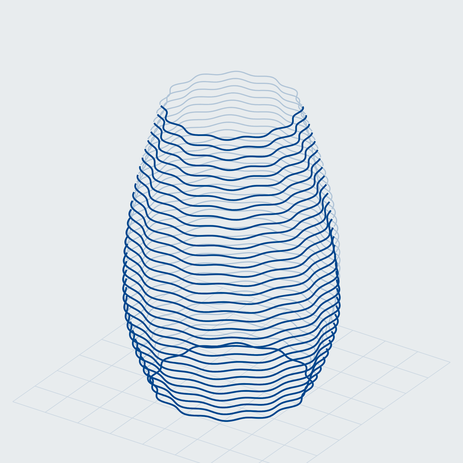 The toolpath of a rippled vessel, every layer drawn